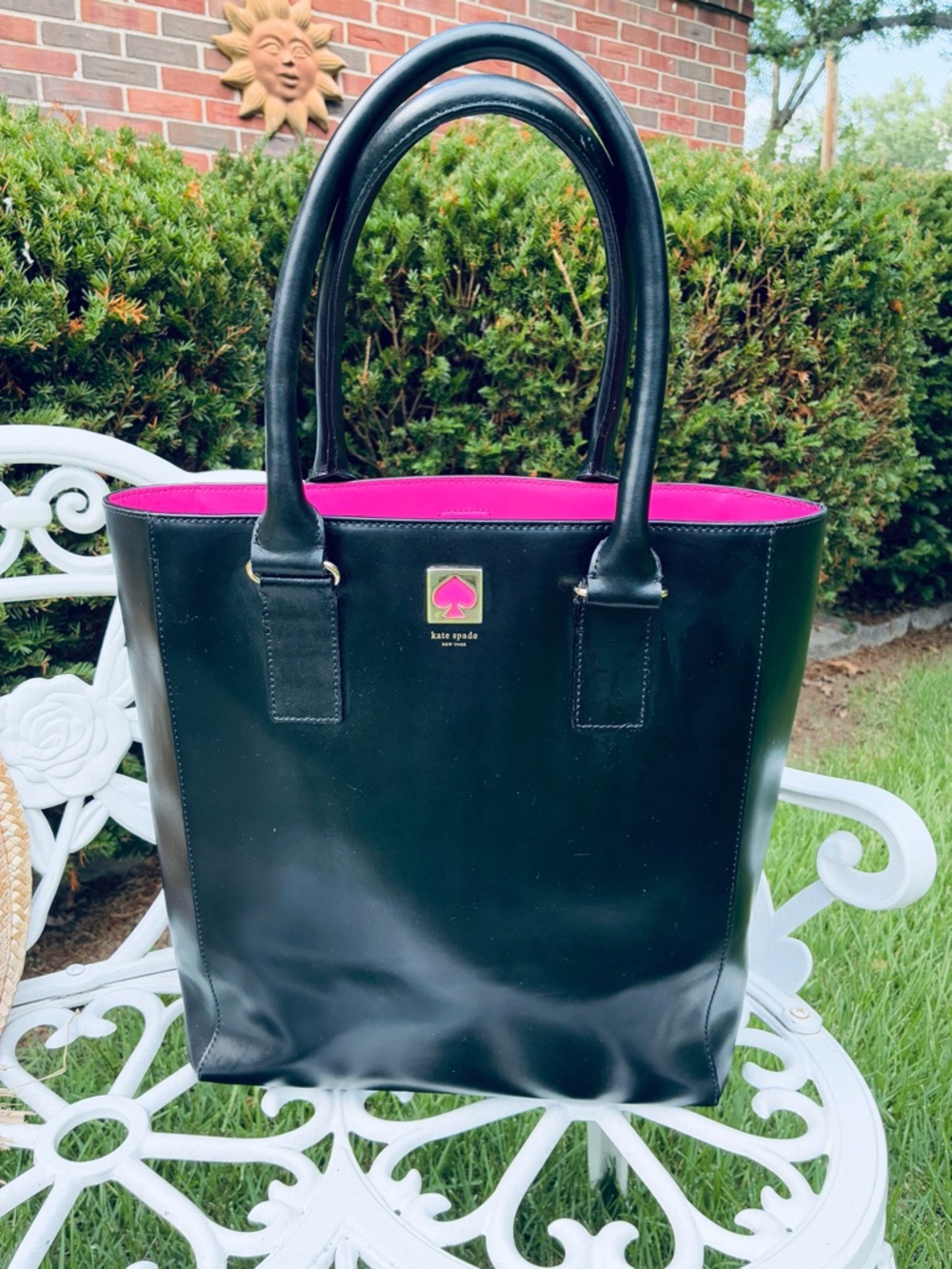 Kate Spade Extra Large Black Leather Tote/Shoulder Bag Pink Interior EUC! - Picture 3 of 15